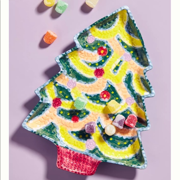 NWT Anthropologie Nathalie Lete Christmas Tree Dessert Plate - Picture 2 of 8